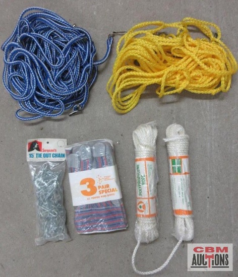 Polypropylene Animal Leashes, 3-Strand Polypropylene Rope, 3pk All Purpose Work Gloves & 15' Tie Out