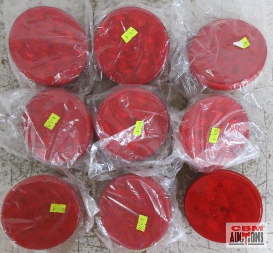 Jammy J-45 4 Round LED Lamps w/ Red Lense, 12 Diode - Set of 9