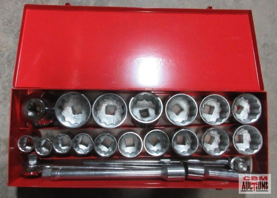 21pc 1" Drive, 12pt, MEtric Chrome Socket Set w/ Metl Storage Case (36mm to 80mm) - Buyer Loads
