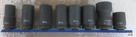Grey Pneumatic 8pc 3/4" Drive, 6pt Impact Socket Set w/ Storage Rail 22mm,, 26mm, 30mm, 31mm, 32mm,