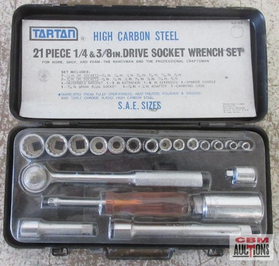 Tartan 92123 21pc 1/4" & 3/8" Drive Socket Wrench Set w/ Metal Storage Case