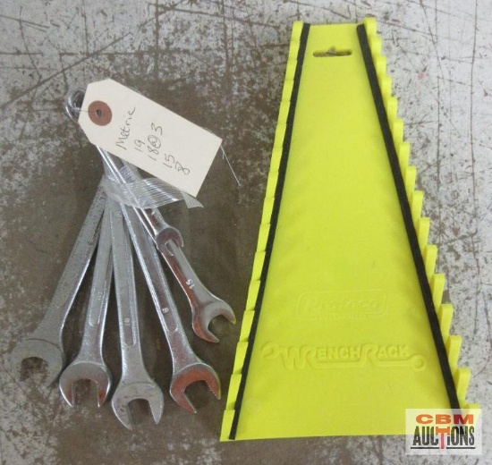 6pc Metric Combination Wrench Set (8mm to 19mm) w/ Neon Yellow Wrench Rack
