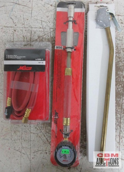 Milton 5' Snubber Hose , Large Bore Extended Reach Dial Tire Pressure Gauge & 15" Blow Gun Extension