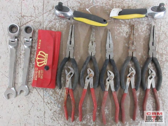 Hand Tools Needle Nose Pliers, Dual Head Ratchet 1/4" & 3/8", Needle Files , 9/16" Flex Head