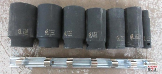 Sunex 7pc 1/2" Drive 6pt Impact Socket Set w/ Storage Rail 1-1/2", 1-7/16", 1-5/16", 1-3/16",