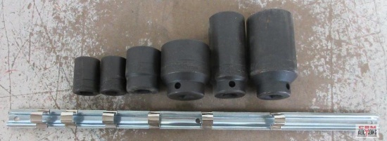 Wright 6pc 1/2" Drive Impact Socket Set w/ Storage Rail 17mm, 18mm, 27mm, 36mm, 29mm, 34mm