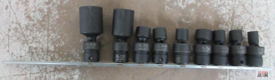 Grey Pneumatic 9pc Universal Impact Socket Set w/ Storage Rail 6pt : 15/16", 7/8", 5/8", 9/16",