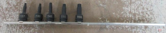 Grey Pneumatic 5pc 3/8" Drive Internal Star Impact Set w/ Storage Rail T27, T30, T40, T50, T55