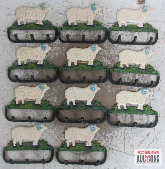 CHIPDH1125 Cast Iron Sheep 3 Hook Towel/Key Rack - Set of 11