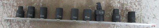 Greey Pneumatic 9pc 3/8" Drive 6pt Impact Socket Set w/ Storage Rail 7mm, 11mm, 12mm, 13mm, 14mm,