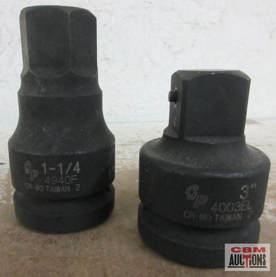 Grey Pneumatic 4003EL 1" Drive x 3" Extension W/ Locking Pin 4940F 1" Drive x 1-1/4" Hex Driver