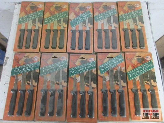 E-Z Cuisine 3pc Never Needs Sharpening Kitchen Knives - Set of 10
