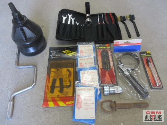 Hand Tools & Misc. Hitch Pin, Tire Gauge, Oil Filter Wrench, Terminal Cleaner Brush, Auto Kit,