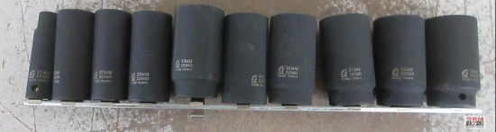 Sunex 10pc 1/2" Drive, 6pt Deep Metric Impact Socket Set w/ Storage Rail (11mm, 22mm, 23mm, 26mm,