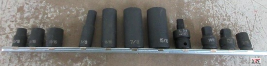 Grey Pneumatic 11pc 3/8" Drive 6pt SAE Impact Socket Set w/ Storage Rail 3/8", 9/16", 11/16"