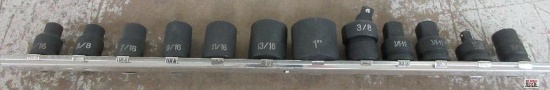 Grey Pneumatic 12pc 3/8" Drive 6pt SAE Impact Socket Set w/ Storage Rail 5/16", 3/8", 7/16", 9/16",