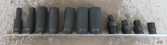 Grey Pneumatic 11pc 3/8" Drive 6pt SAE Impact Socket Set w/ Storage Rail 5/16", 3/8", 5/8", 11/16",