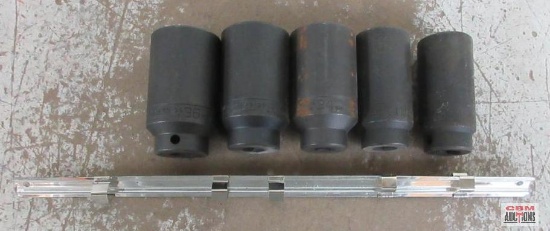 Wright 5pc 1/2" Drive 6pt Metric Impact Socket Set w/ Storage Rail - USA 29mm, 30mm, 34mm, 35mm,