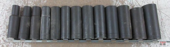 Wright 13pc 1/2" Drive 6pt Metric Impact Socket Set w/ Storage Rail- USA 10mm, 11mm, 13mm, 14mm,