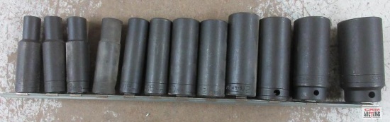 Wright 12pc 1/2" Drive 6pt Metric Impact Socket Set w/ Storage Rail - USA 10mm, 11mm, 13mm, 14mm,