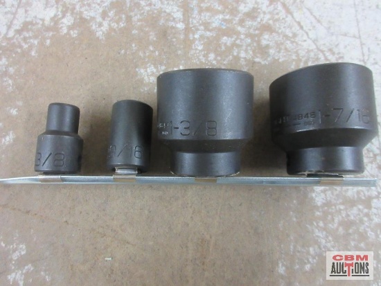 Wright 4pc 1/2" Drive 6pt SAE Impact Socket Set w/ Storage Rail - USA 3/8", 9/16", 1-3/8", 1-7/16"