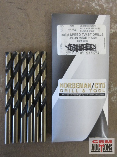 Norseman High Speed Heavy Duty Super Premium Black & Gold 21/64" Jobbler Length Drill Bits
