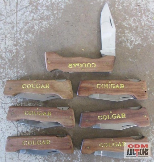 Wood Handle COUGAR Pocket Knives w/ 3.5" Blade - Set of 7