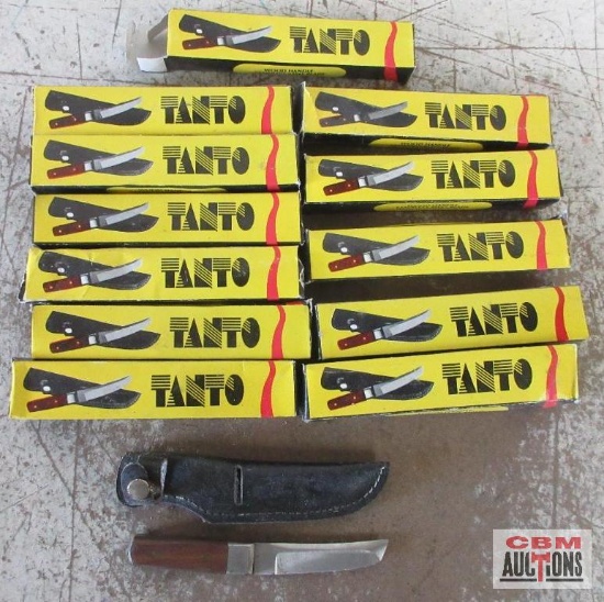 Tanto 6" Knives, Stainless Steel Bade w/ Wood Handle & Leather Sheath - Set of 12(+/-)