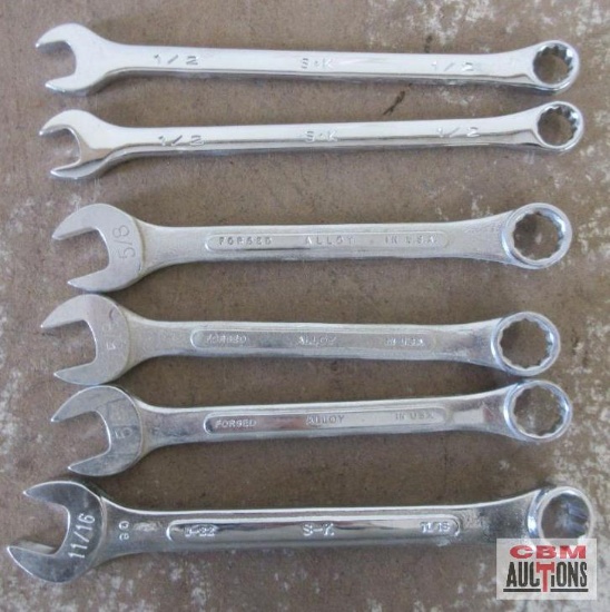 SK Tools 6pc Combination Wrench Set - USA 1/2" (2) 5/8" (3) 11/16" (1)