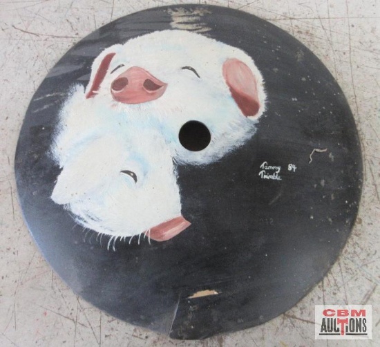 18-1/2" Hand Painted Disc Blade "Pigs" - 1984 Tammy Trimble