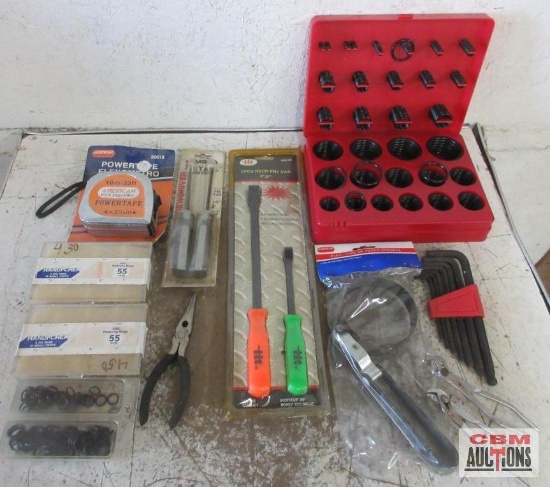 Hand Tools & Misc. O-Ring Assortment, 2pc Pry Bar Set, Tape Measure, Retainer Rings, Needle Nose