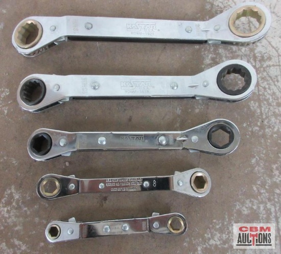 KA-Star 5pc 6pt & 12pt, Metric Box End Ratcheting Wrench Set 7mm x 8mm - 6pt 9mm x 10mm - 6pt 12mm