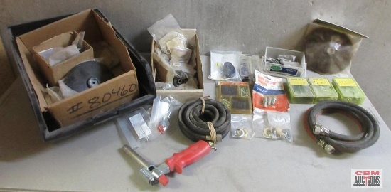 Black Tote of Misc. Butane Hose & Nozzle, Share Bolts, Plow Bolts, Lock ...