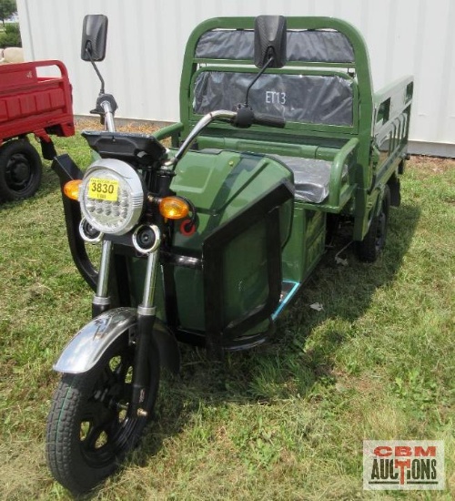 SDLanch ET13 Electric Tricycle, Dump Bed, Fold Downsides, Lights, Storage Box, 800 Watt Motor, Large