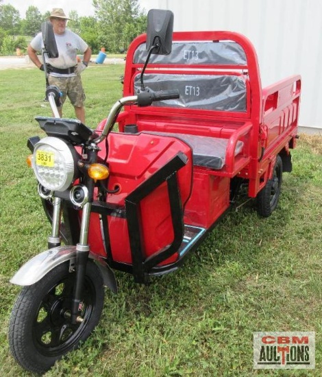 SDLanch ET13 Electric Tricycle, Dump Bed, Fold Downsides, Lights, Storage Box, 800 Watt Motor, Large