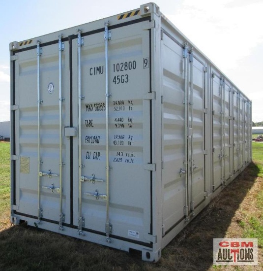 2025 40' Cargo Shipping Container, 9'6" High Cube, 4-92" Double Doors On The Side And Rear Doors,