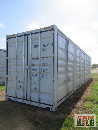 2025 40' Cargo Shipping Container, 9'6" High Cube, 4-92" Double Doors On The Side And Rear Doors,