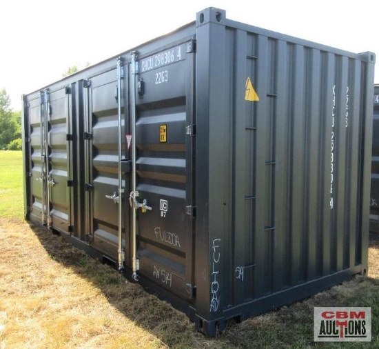 2026 20' Cargo Shipping Container 8'6" Cube, Rear Doors, With Double Doors On Side, One Trip Use