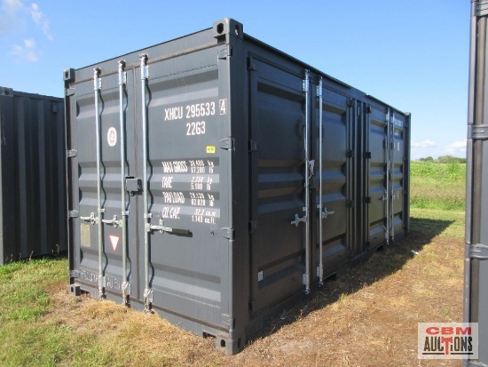 2026 20' Cargo Shipping Container 8'6" Cube, Rear Doors, With Double Doors On Side, One Trip Use
