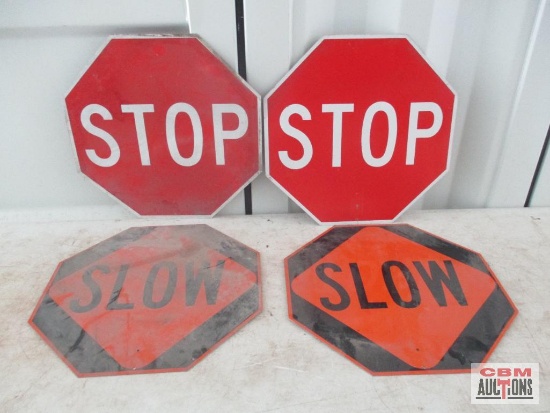 (4) Stop And Slow Road Construction Signs *D6