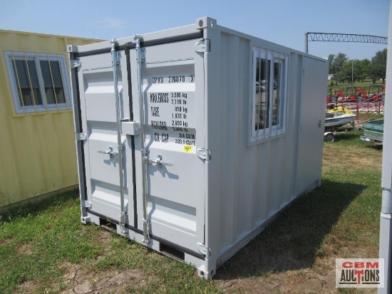10' Sea Cargo Shipping Container, Office, Walk-in Side Door, Window, Double Swing Rear Doors