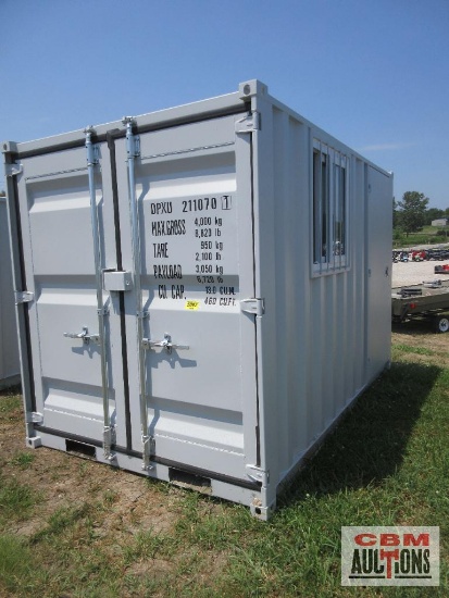 11' Sea Cargo Shipping Container, Office, Walk-in Side Door, Window, Double Swing Rear Doors