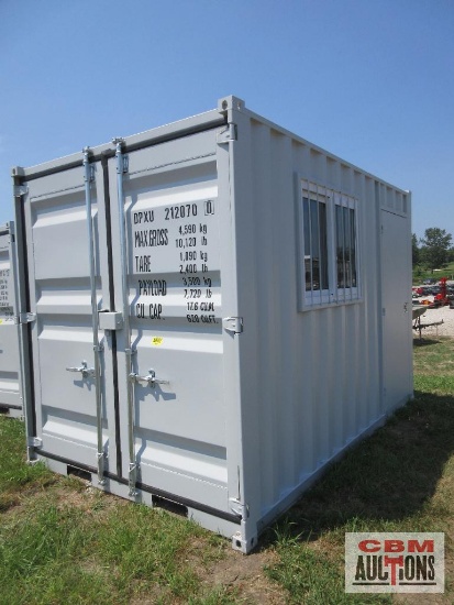 12' Sea Cargo Shipping Container, Office, Walk-in Side Door, Window, Double Swing Rear Doors