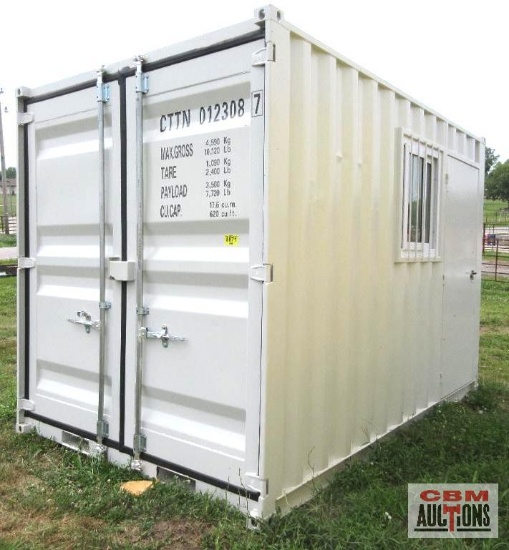 12' Sea Cargo Shipping Container, Office, Walk-in Side Door, Window, Double Swing Rear Doors