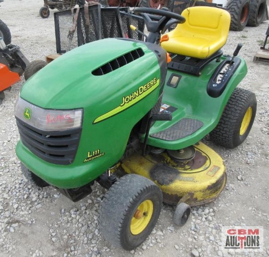 John Deere L111 Riding Lawn Tractor, Intek 20 Hp, 603 Hrs 42" Deck S# 4603 (Runs- Bad Cable On Deck)