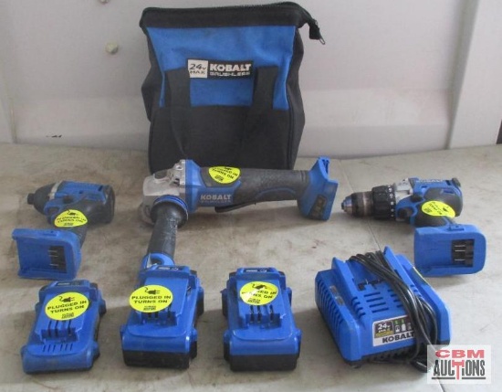 Kobalt 24 Volt Cordless Tools, Batteries, Charger & Bag (Runs) *C14
