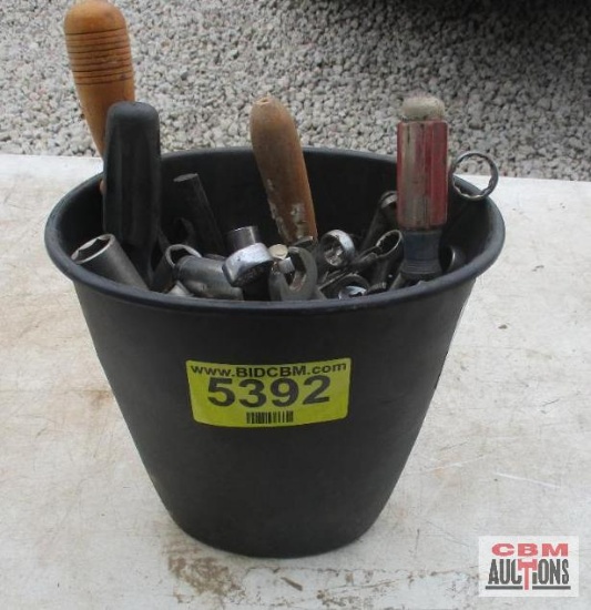 Bucket Of Assorted Sockets And Hand Tools *E22