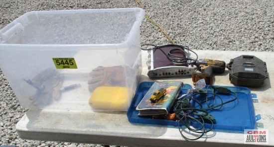 Tote of Misc. Tools, Trail Camera & Etc *E3