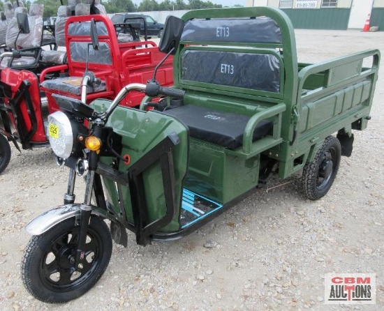 SDLanch ET13 Electric Tricycle, Dump Bed, Fold Downsides, Lights, Storage Box, 800 Watt Motor, Large