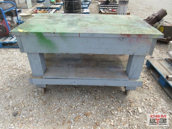 Blue Wooden Rolling Work Bench *6